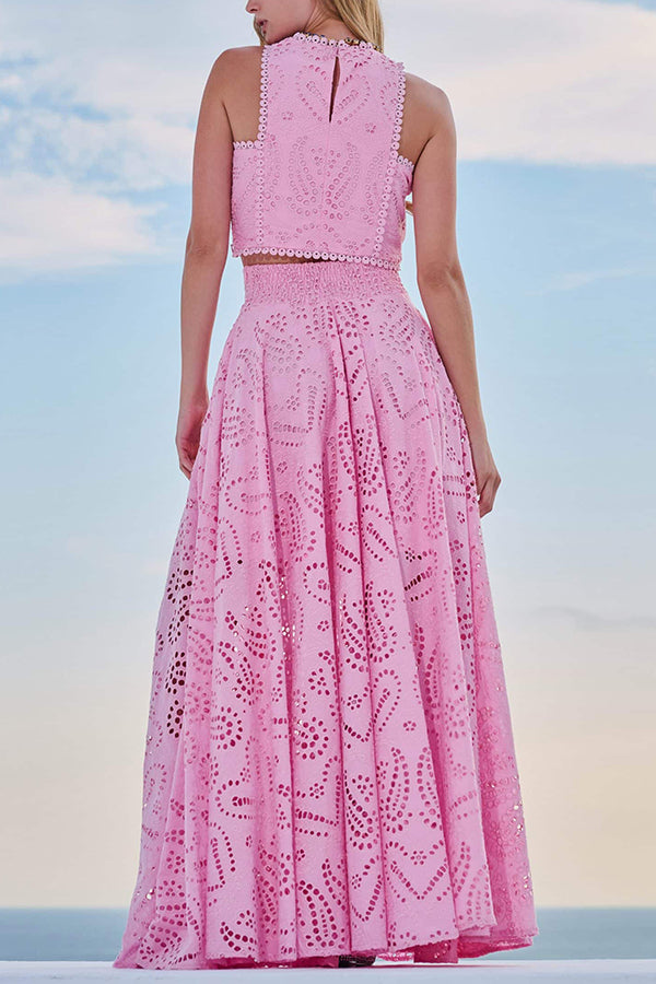 Larissa Embroidered Top & High-Waist Maxi Skirt Set | Elegant Two Piece Outfit