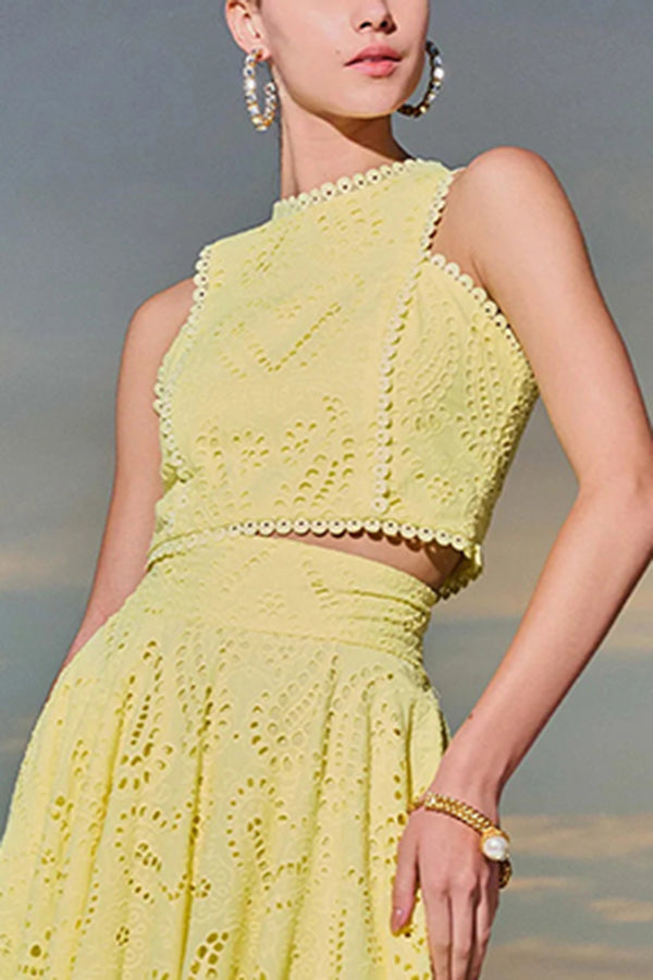 Larissa Embroidered Top & High-Waist Maxi Skirt Set | Elegant Two Piece Outfit