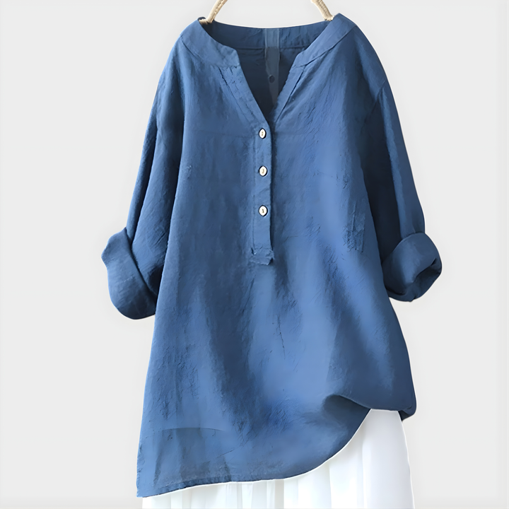 Veronique Elegant Cotton-V-Neck Blouse