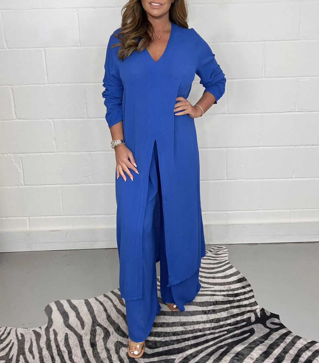 Conjunto cómodo Cherly de dos piezas | Blusa fluida y pantalones de pierna ancha