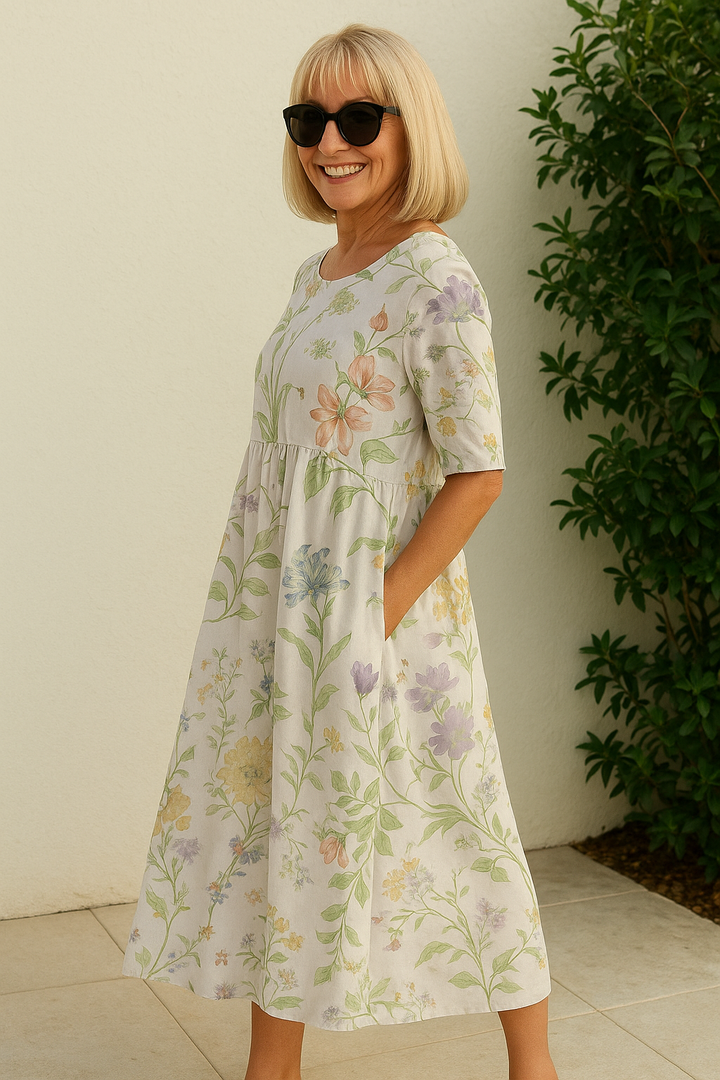 Eliza | Vestido Midi Relaxado - Elegância sem Esforço, Conforto Diário