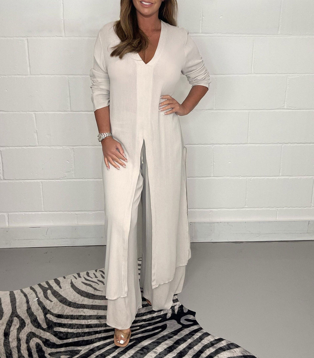 Conjunto cómodo Cherly de dos piezas | Blusa fluida y pantalones de pierna ancha