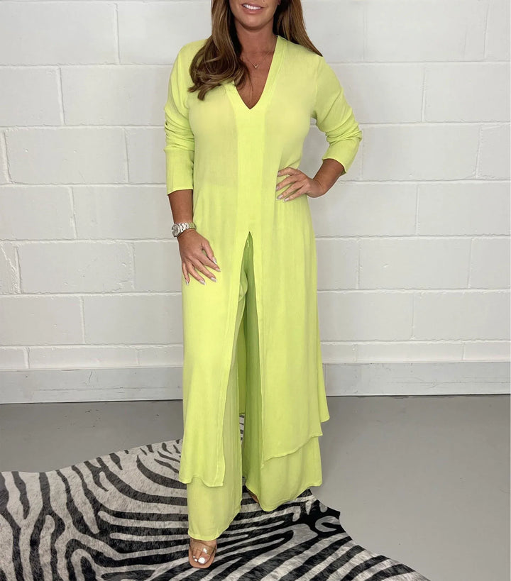 Conjunto cómodo Cherly de dos piezas | Blusa fluida y pantalones de pierna ancha