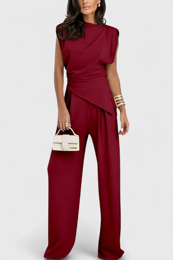 Conjunto Elegante Diann de Dos Piezas | Top Drapeado y Pantalones de Pierna Ancha