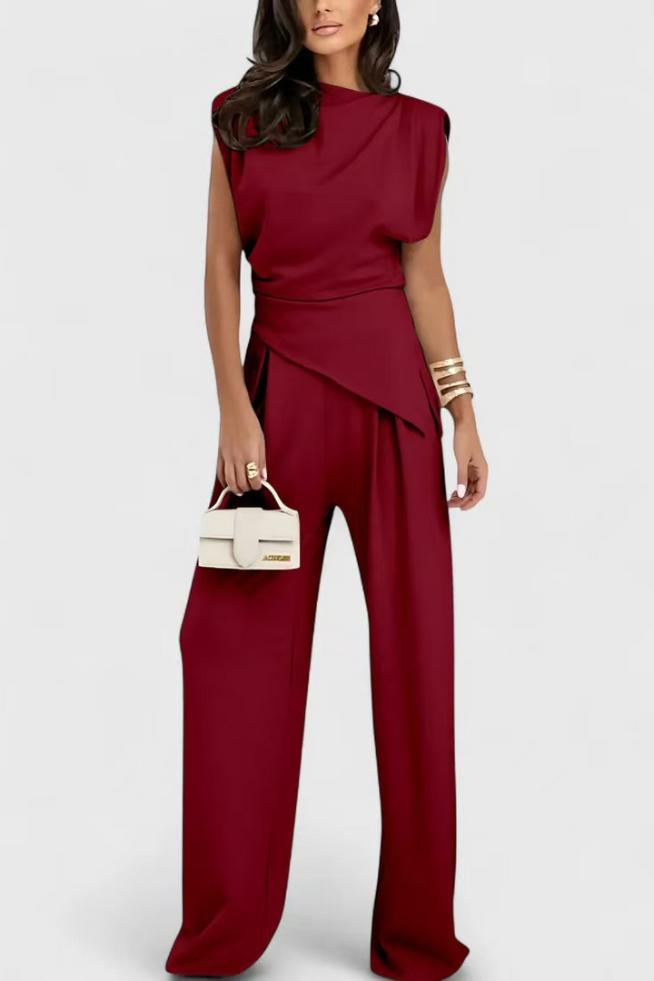 Conjunto Elegante Diann de Dos Piezas | Top Drapeado y Pantalones de Pierna Ancha