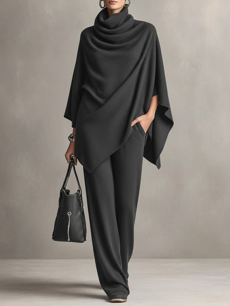 Sarina Elegant Drape Two-Piece Set | Flowing Top and Wide-Leg Trousers