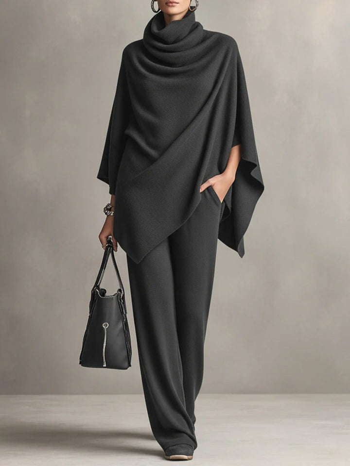 Sarina Elegant Drape Two-Piece Set | Flowing Top and Wide-Leg Trousers