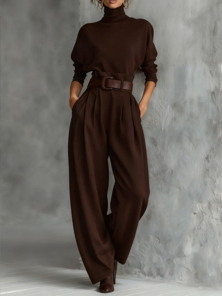 Jessica Elegant Top &amp; Straight-Leg Pants Set | Fitted Turtleneck and Tailored Trousers