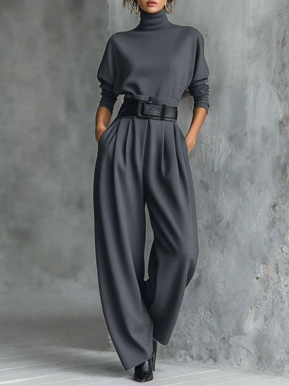 Jessica Elegant Top &amp; Straight-Leg Pants Set | Fitted Turtleneck and Tailored Trousers