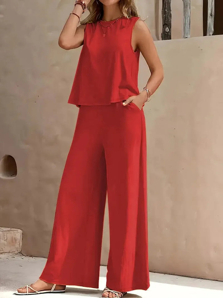 Conjunto sin mangas Danielle de dos piezas | Top sin mangas y pantalones de pierna ancha
