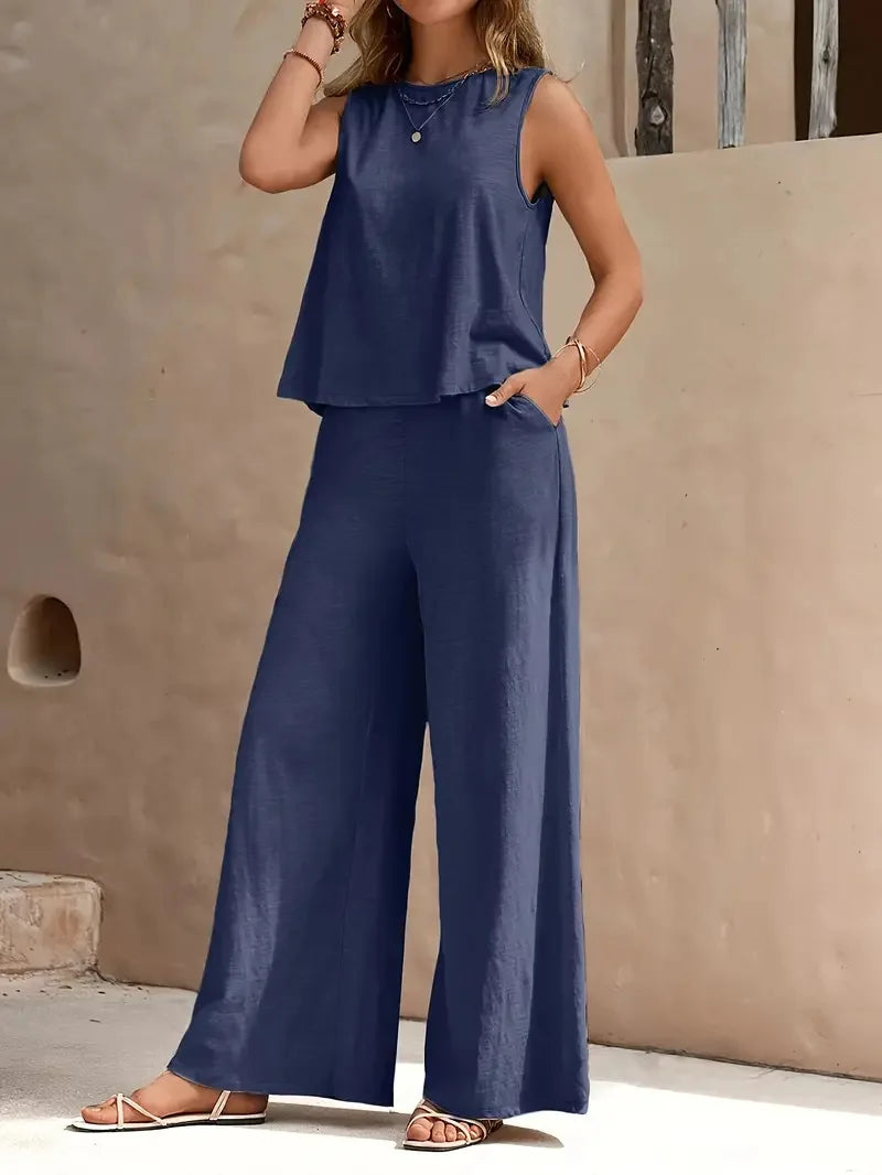 Conjunto sin mangas Danielle de dos piezas | Top sin mangas y pantalones de pierna ancha