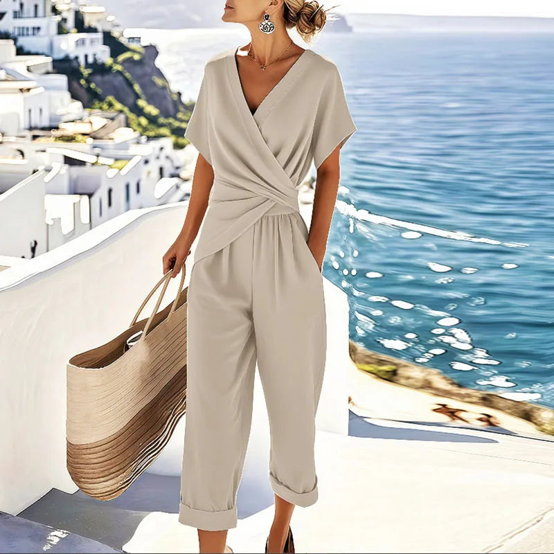 Conjunto Elegante Colleen de Duas Peças | Blusa Transpassada e Calça Cropped