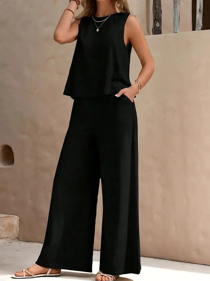Conjunto sin mangas Danielle de dos piezas | Top sin mangas y pantalones de pierna ancha