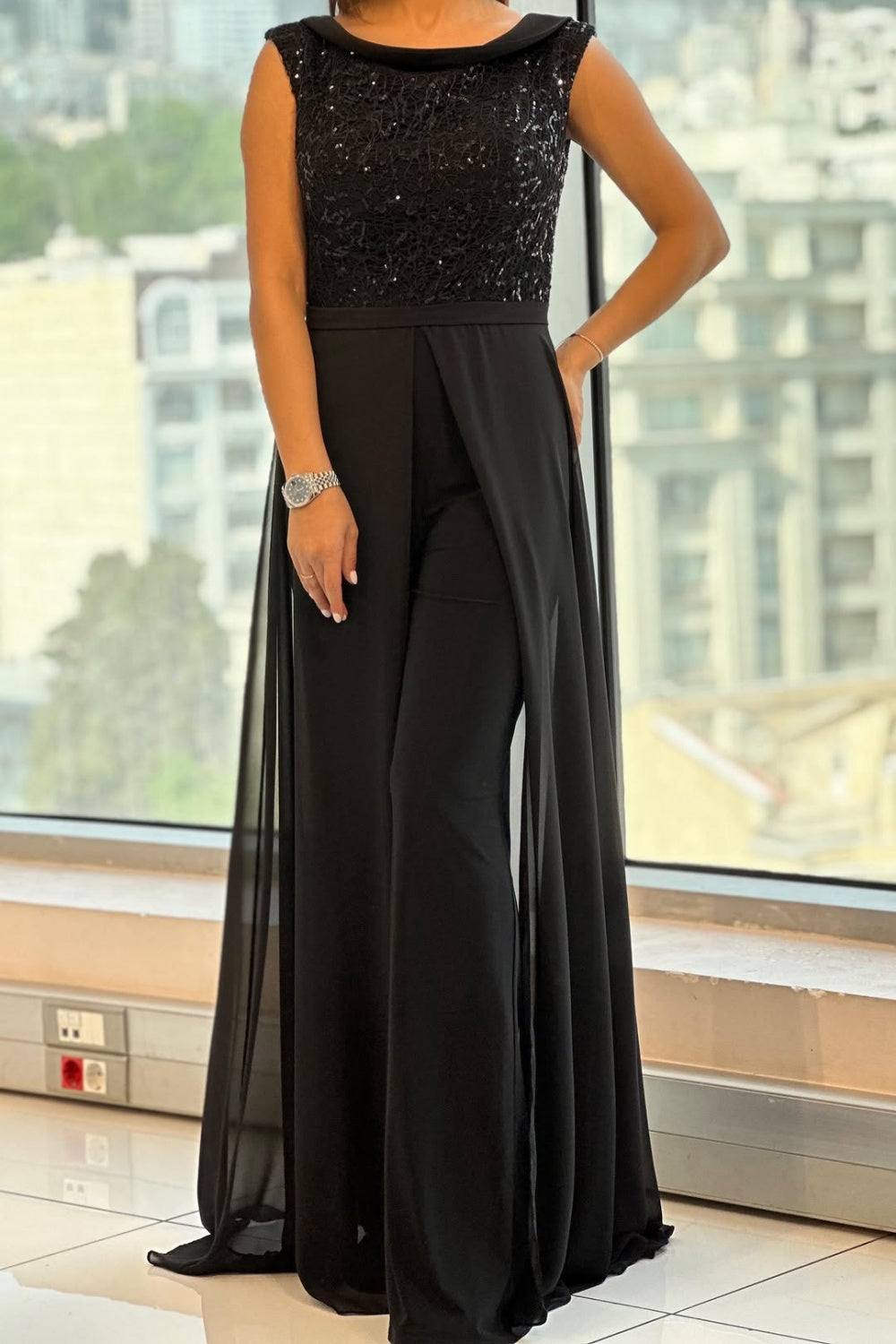 Fontella Textured Tulle Jumpsuit | Elegant Evening Jumpsuit