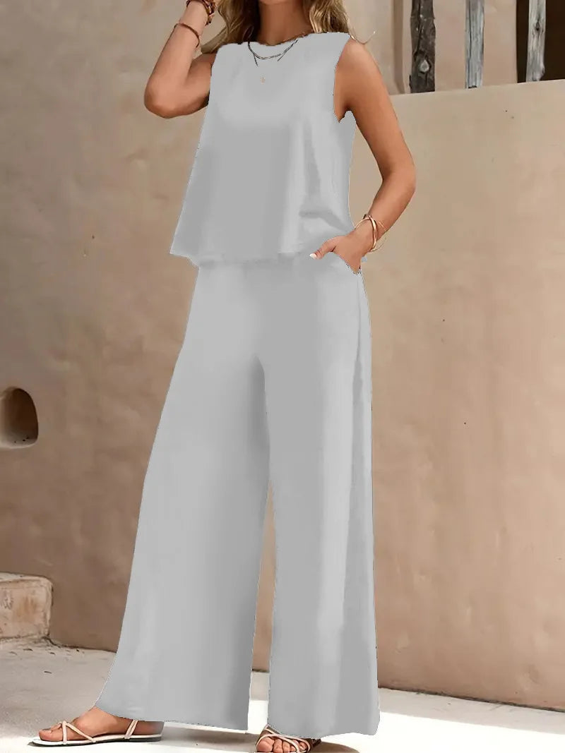Conjunto sin mangas Danielle de dos piezas | Top sin mangas y pantalones de pierna ancha