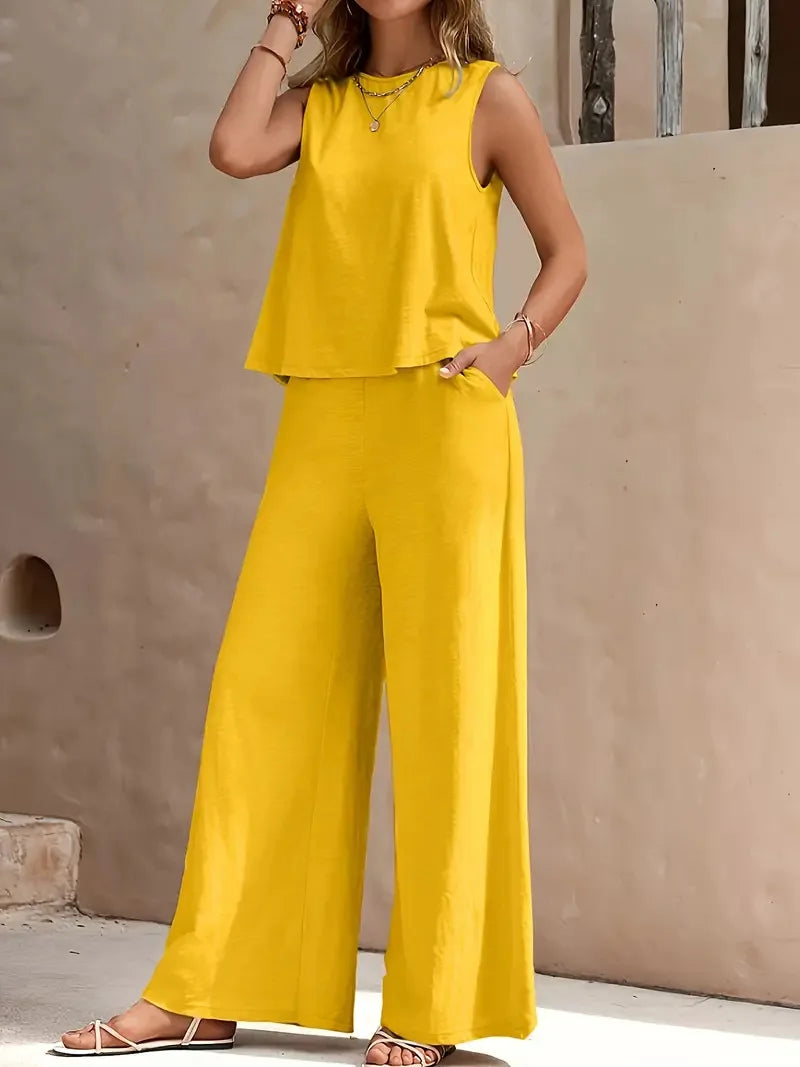 Conjunto sin mangas Danielle de dos piezas | Top sin mangas y pantalones de pierna ancha