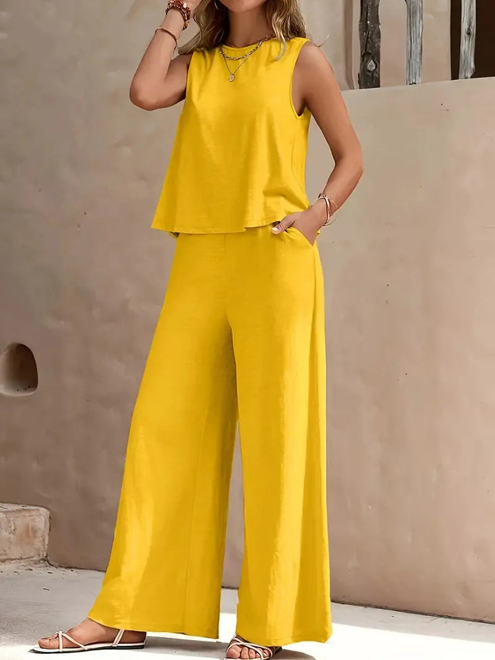 Conjunto sin mangas Danielle de dos piezas | Top sin mangas y pantalones de pierna ancha