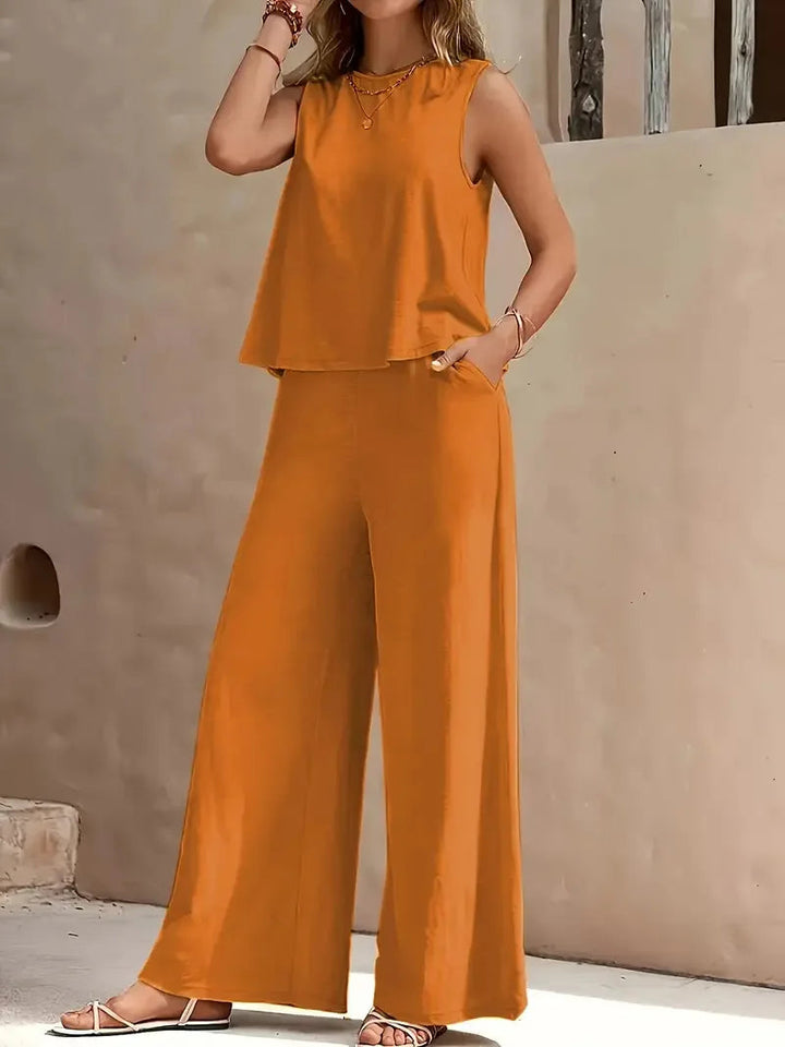 Conjunto sin mangas Danielle de dos piezas | Top sin mangas y pantalones de pierna ancha