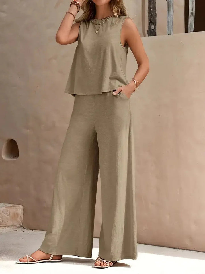 Conjunto sin mangas Danielle de dos piezas | Top sin mangas y pantalones de pierna ancha