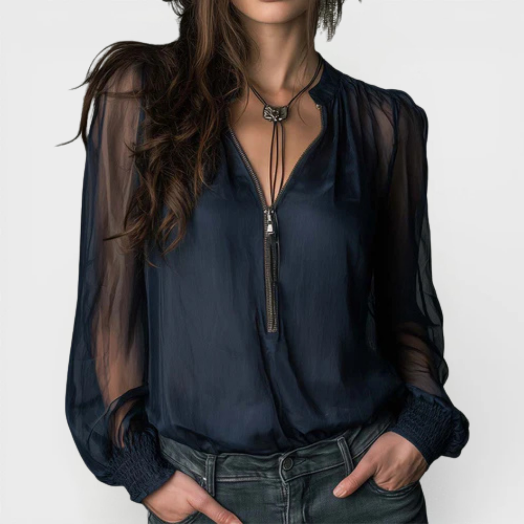 Helen | Blusa de Punto de Manga Larga con Media Cremallera