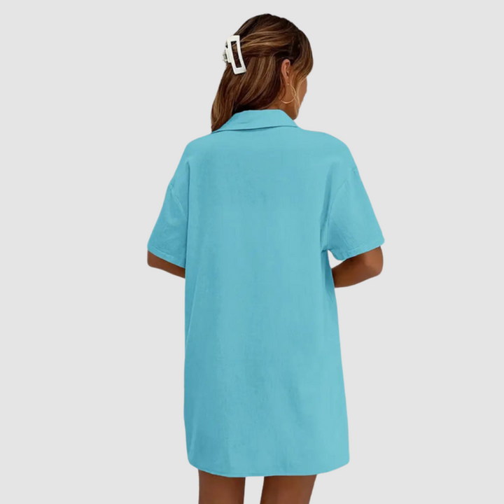 Conjunto Frances Elegante de Verano de Dos Piezas | Top de Manga Corta con Botones y Shorts con Cordón