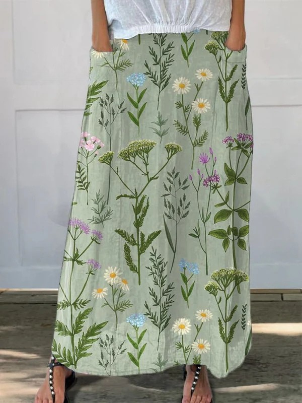 Gerlin | Falda con bolsillo estampada con patrón repetido de campo de primavera enriquecido