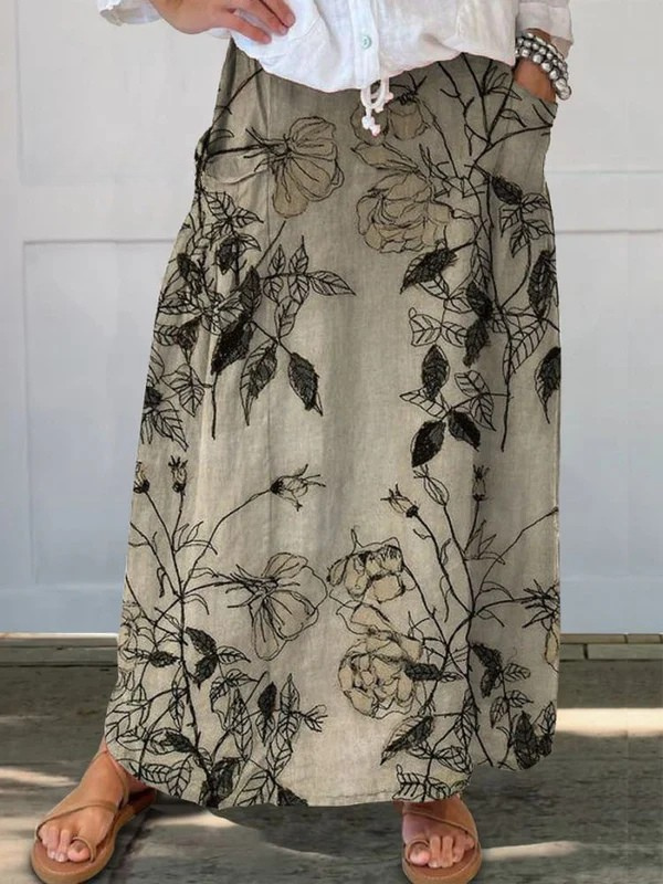 Kisses | Falda con cintura elástica, bolsillos y arte floral retro