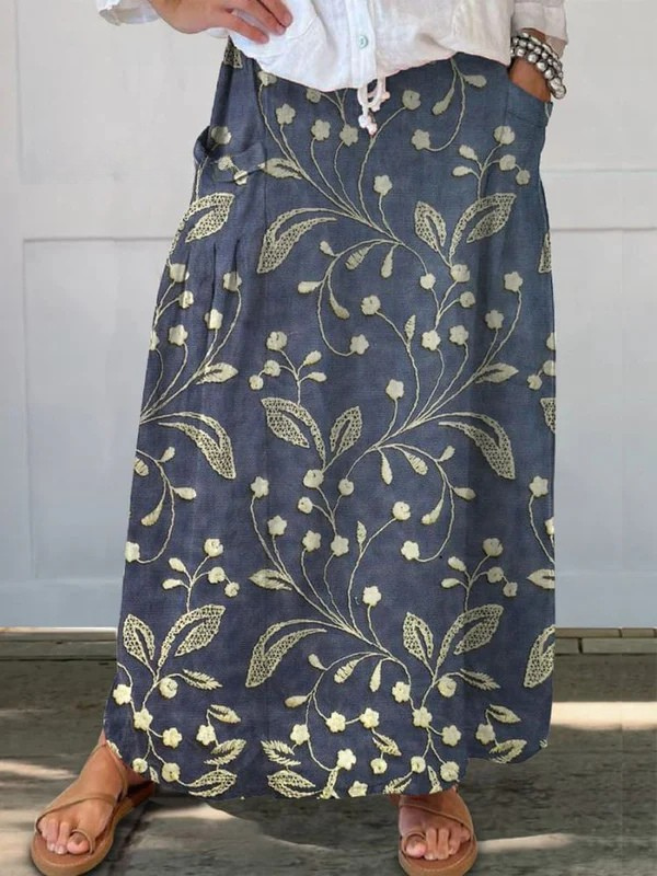 Josa | Falda con cintura elástica, bolsillos y estampado floral retro