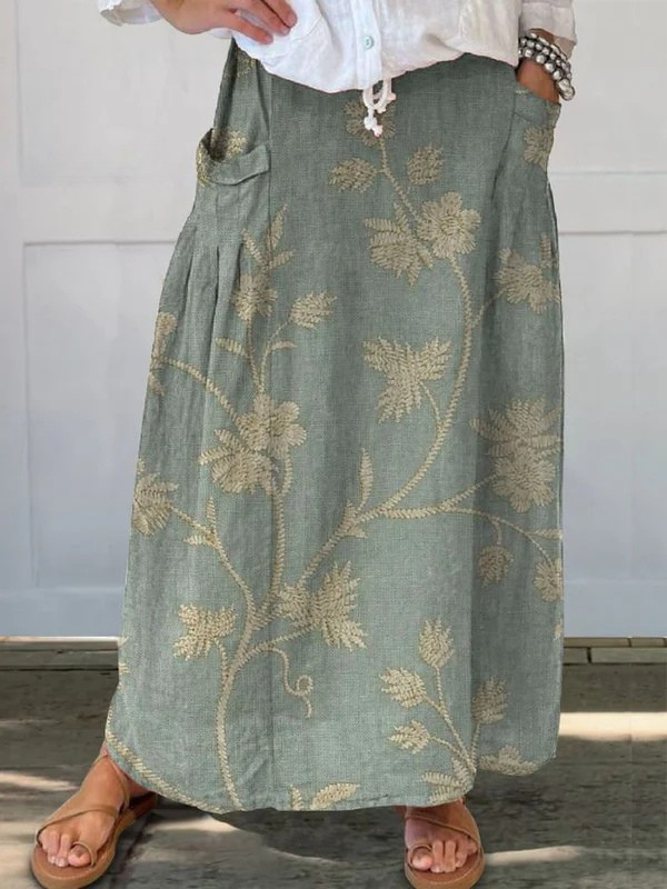 Trexie | Falda con cintura elástica, bolsillos y arte floral retro