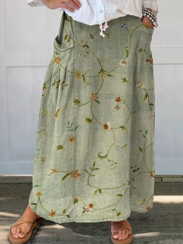 Jaizy | Falda con cintura elástica, bolsillos y arte floral retro
