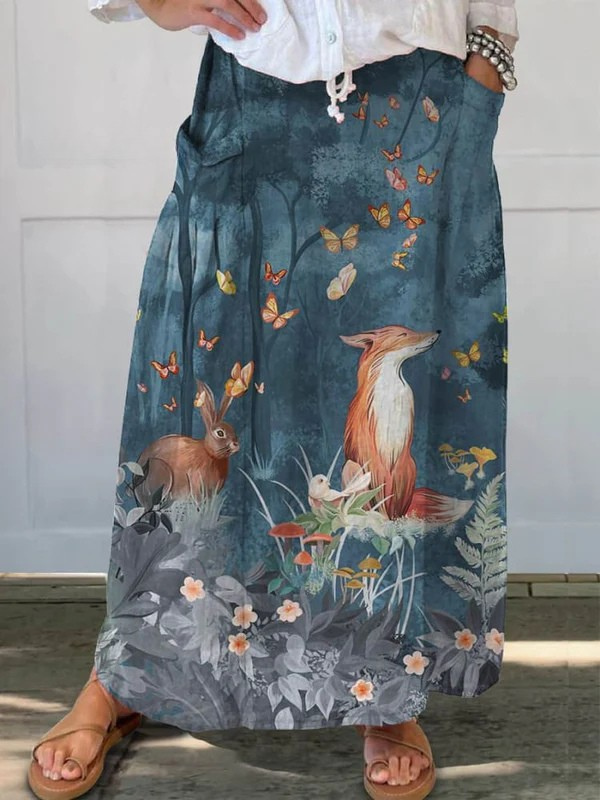 Roxy | Falda casual con bolsillo y estampado vintage de flores y animales