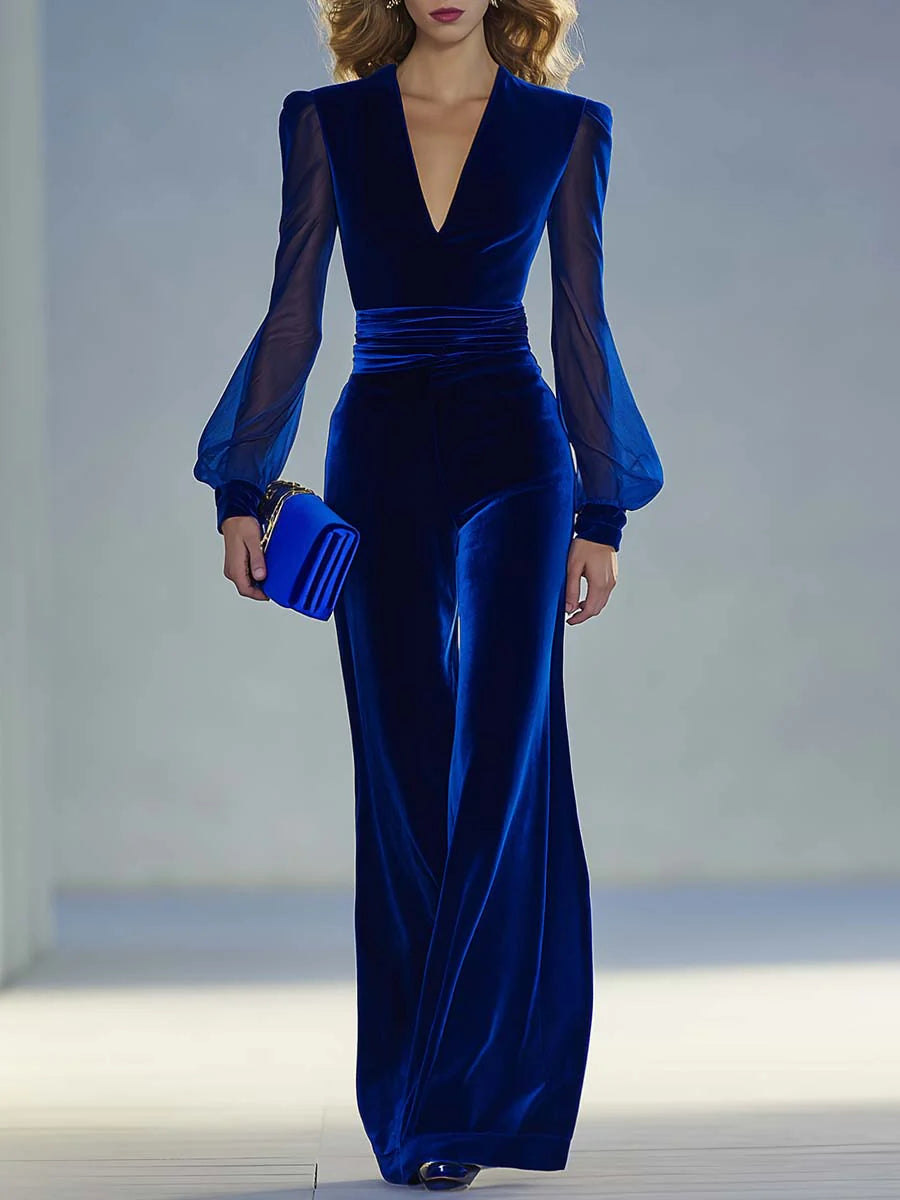 Trisha Elegant Suede V-Neck Jumpsuit | Modern Elegance