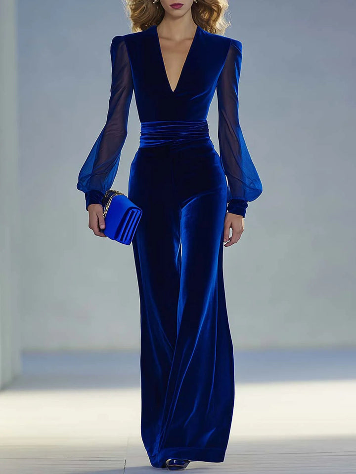 Trisha Elegant Suede V-Neck Jumpsuit | Modern Elegance