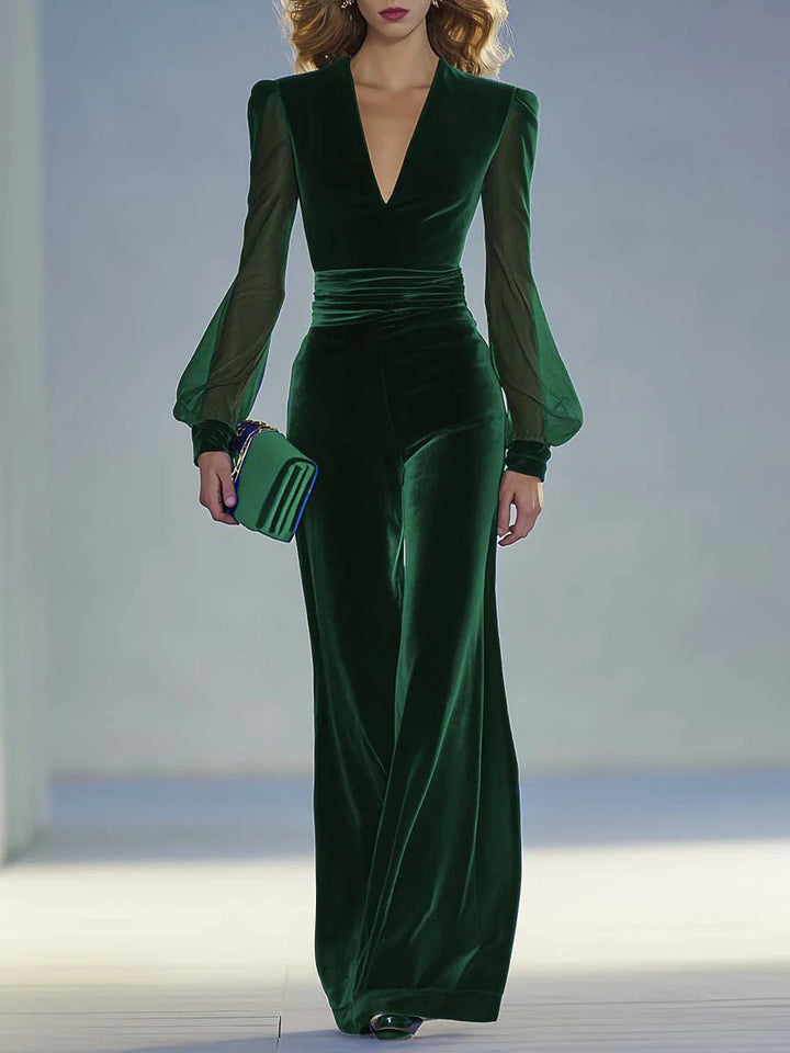 Trisha Elegant Suede V-Neck Jumpsuit | Modern Elegance