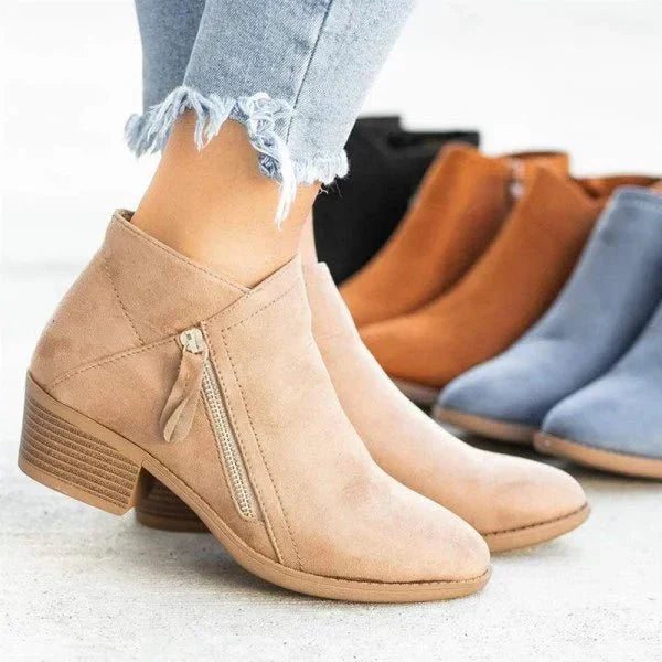 Botines de mujer – diseño con cremallera lateral y tacón bajo