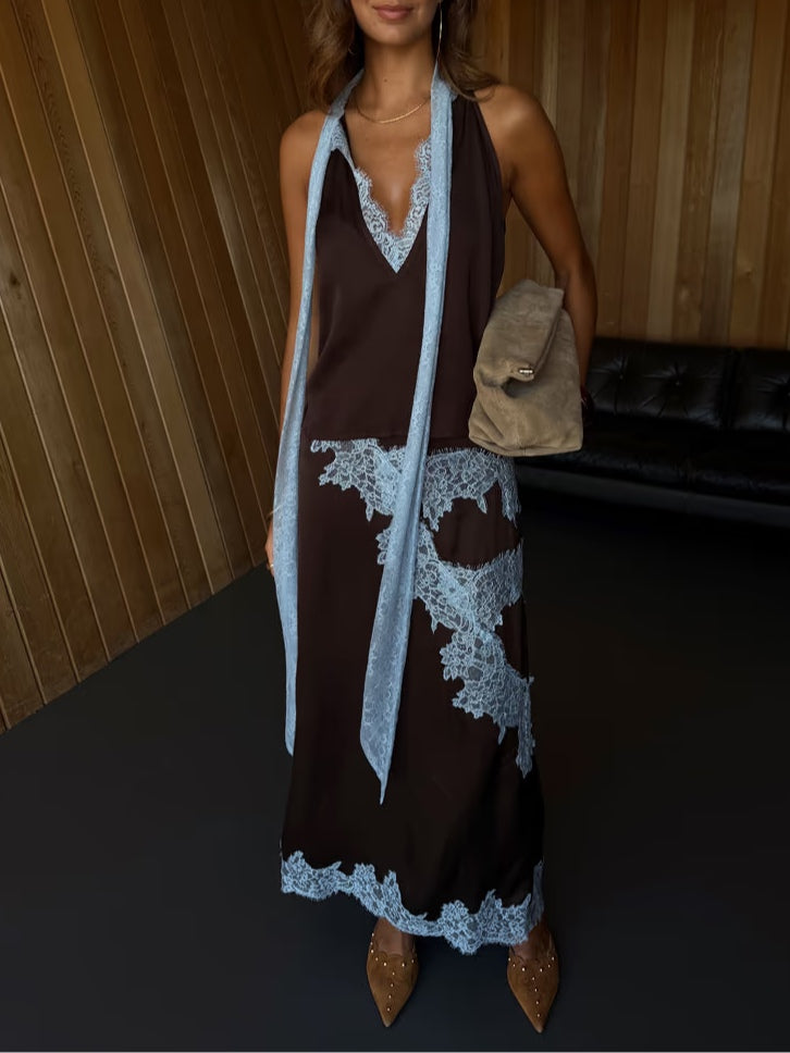 Conjunto de Traje Katalina de Encaje | Elegante Conjunto de Dos Piezas con Ribete de Encaje