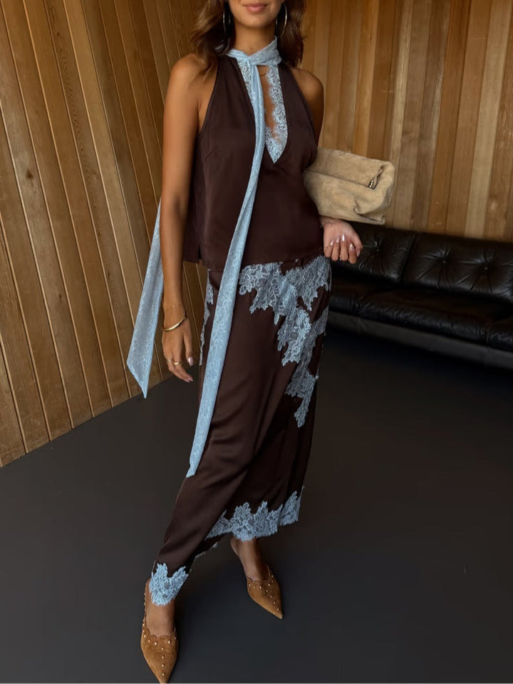 Conjunto de Traje Katalina de Encaje | Elegante Conjunto de Dos Piezas con Ribete de Encaje