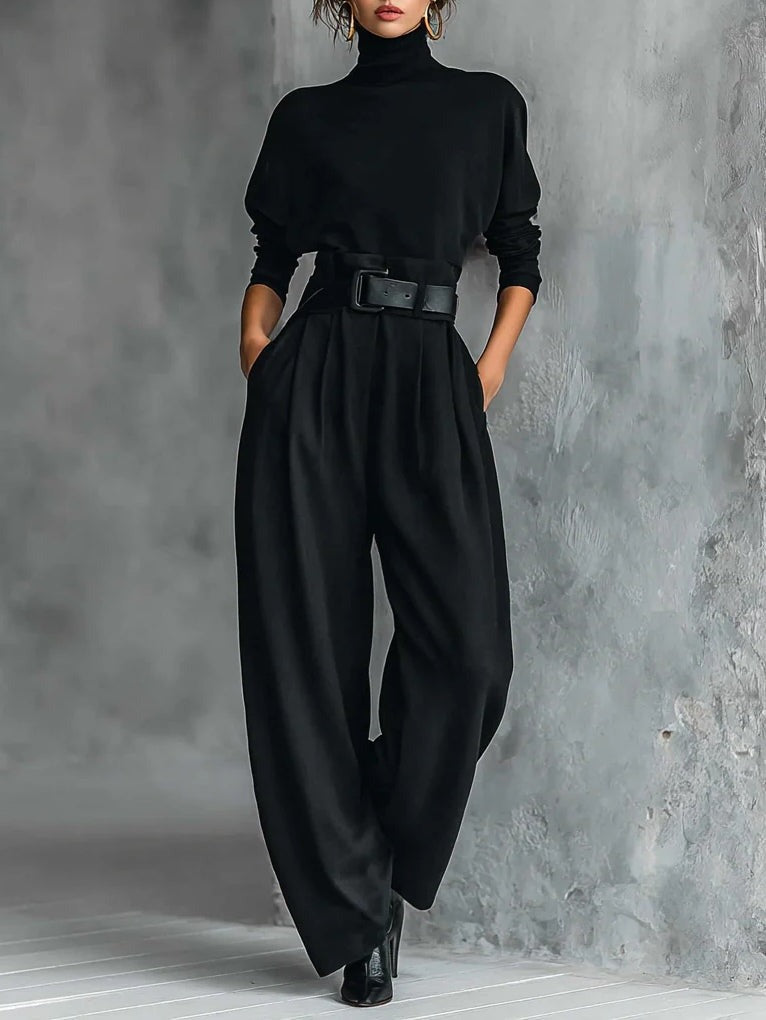 Jessica Elegant Top &amp; Straight-Leg Pants Set | Fitted Turtleneck and Tailored Trousers