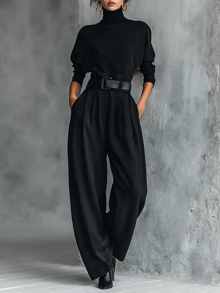 Jessica Elegant Top &amp; Straight-Leg Pants Set | Fitted Turtleneck and Tailored Trousers