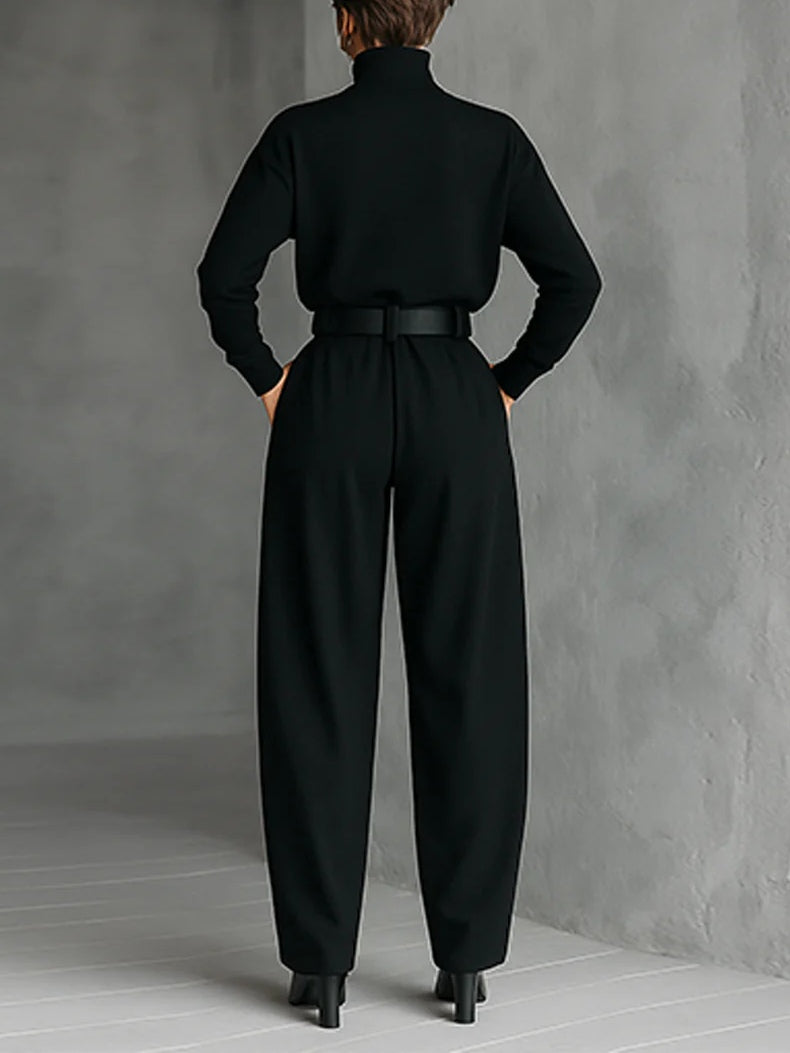 Jessica Elegant Top &amp; Straight-Leg Pants Set | Fitted Turtleneck and Tailored Trousers