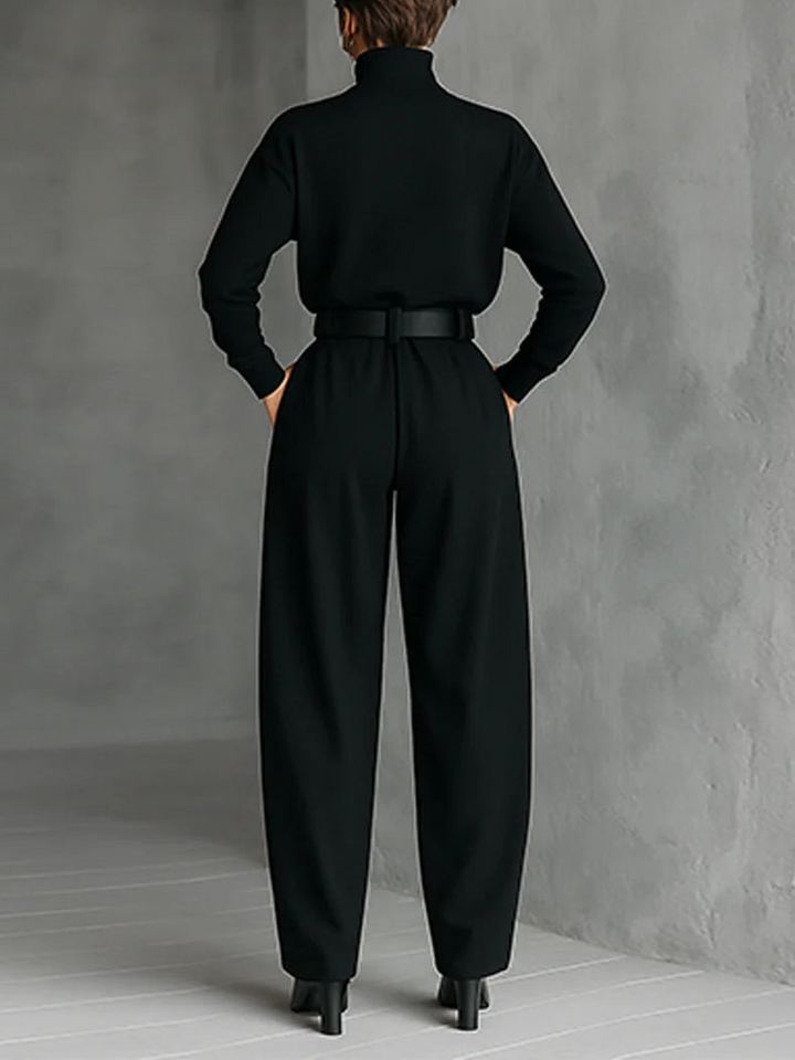 Jessica Elegant Top &amp; Straight-Leg Pants Set | Fitted Turtleneck and Tailored Trousers