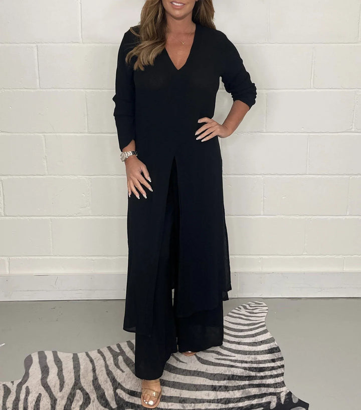 Conjunto cómodo Cherly de dos piezas | Blusa fluida y pantalones de pierna ancha