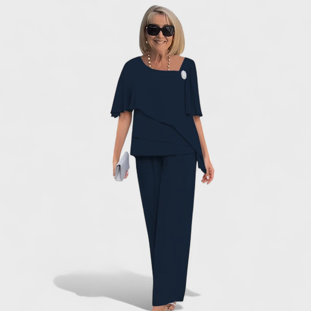 Conjunto elegante de dos piezas Wynonna | Top en capas y pantalones de pierna ancha