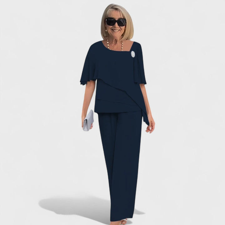 Conjunto elegante de dos piezas Wynonna | Top en capas y pantalones de pierna ancha