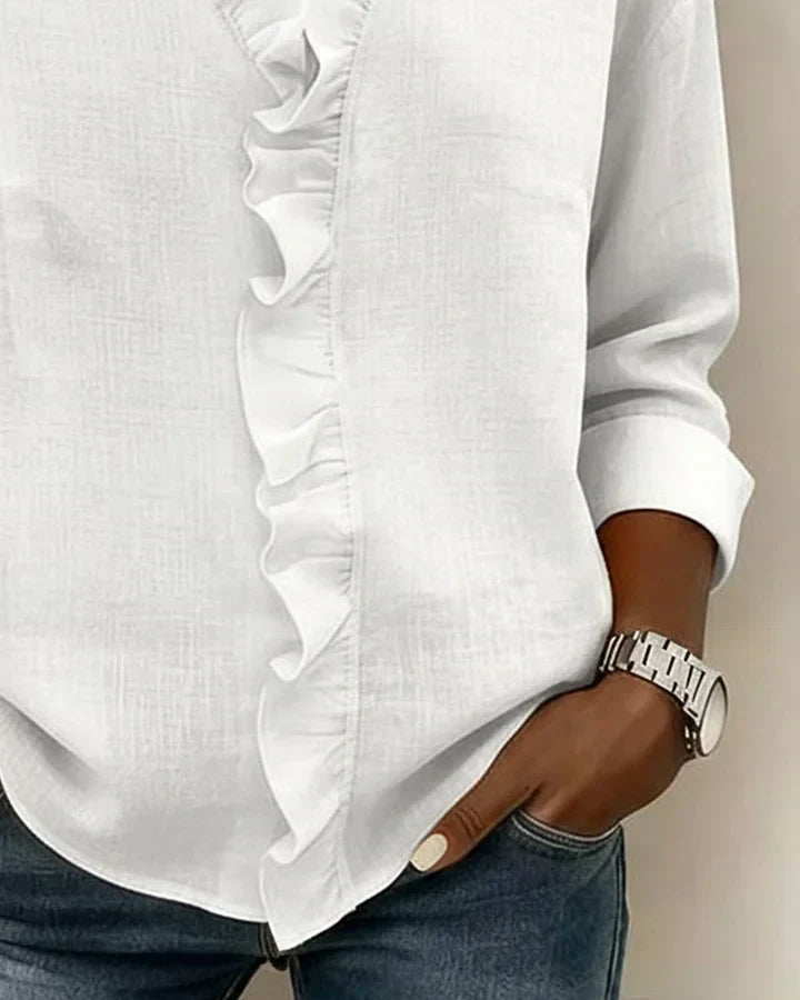 Susan | Blusa com babados, decote em V e mangas longas