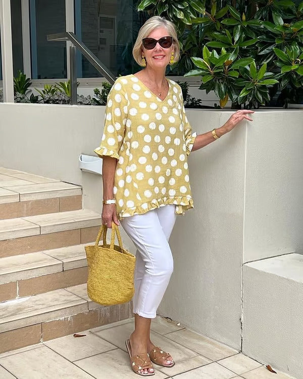 Denise | Blusa relajada con cuello en V y lunares