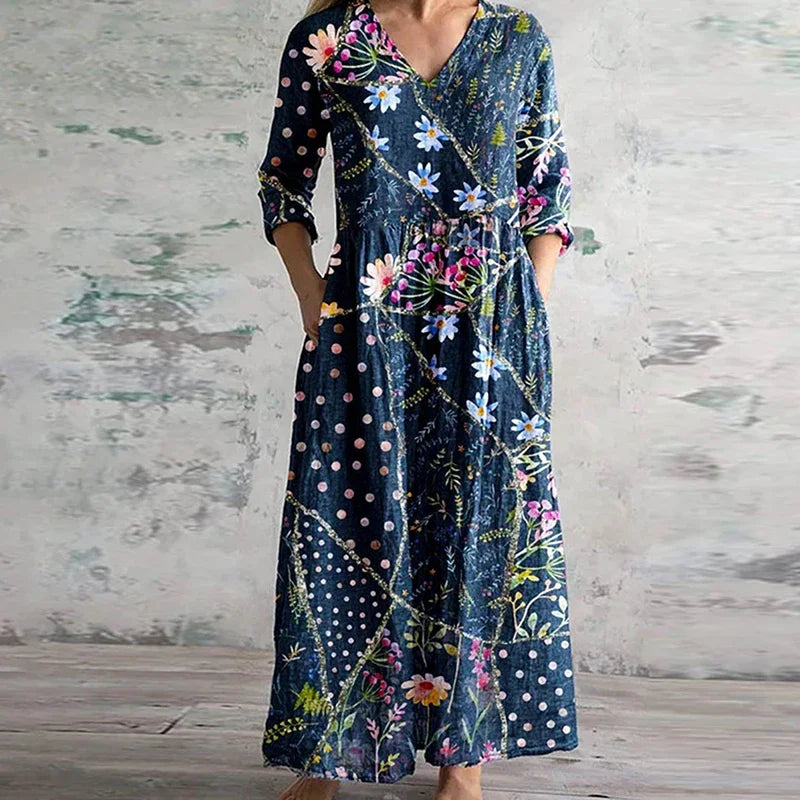 Chic Boho Floral Print Midi Dress