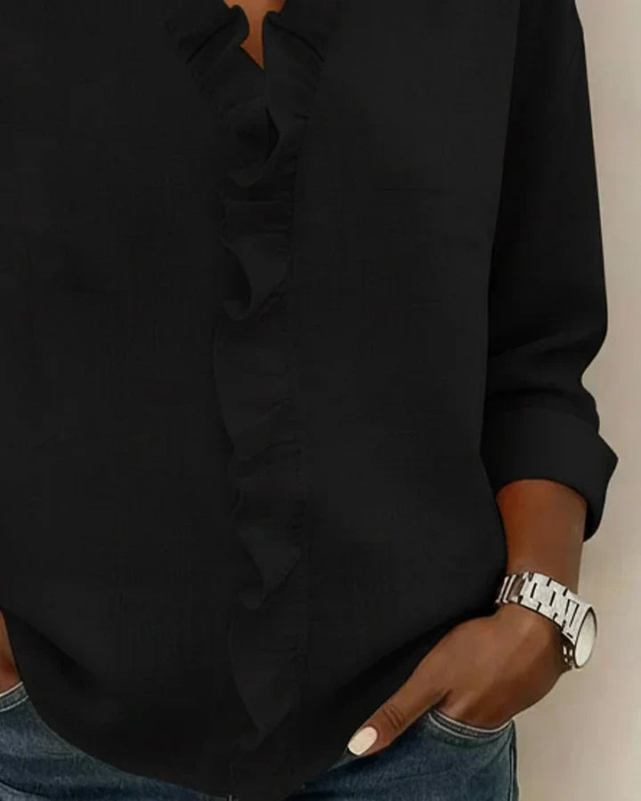 Susan | Blusa com babados, decote em V e mangas longas