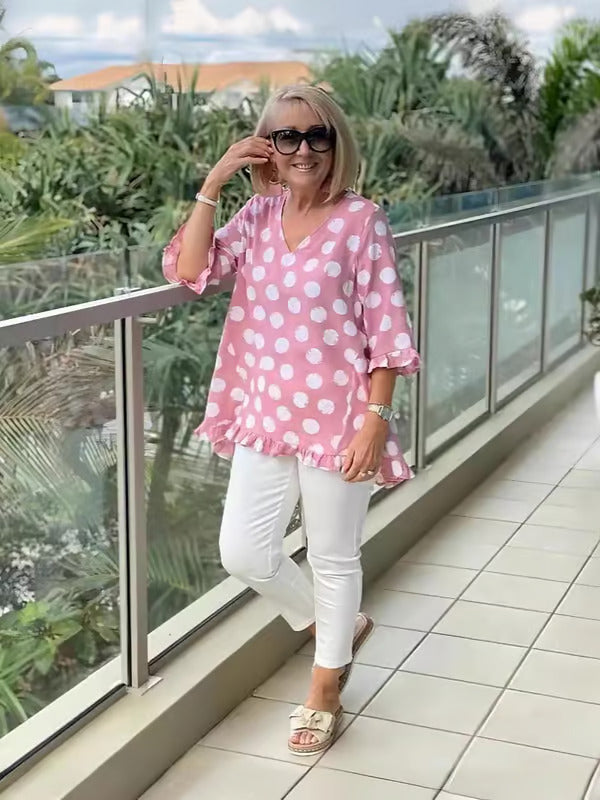 Denise | Blusa relajada con cuello en V y lunares