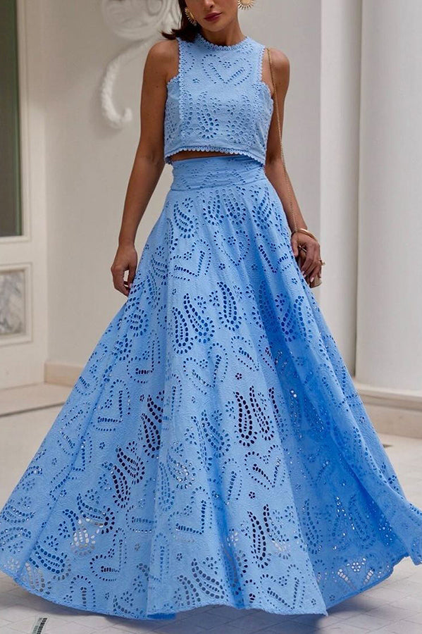Larissa Embroidered Top & High-Waist Maxi Skirt Set | Elegant Two Piece Outfit